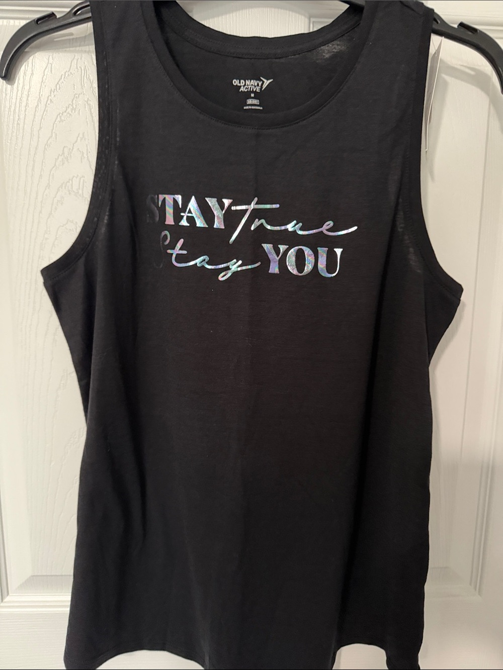 Old Navy Active Black Tank with Iridescent 'Stay True Stay You' Graphic